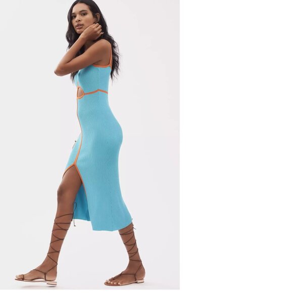 Anthropologie Siempre Knit Contrast Midi Dress size L blue color new nwt - Picture 5 of 5